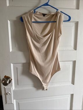 Express Sleeveless Draped Cowl Neck Bodysuit - Beige